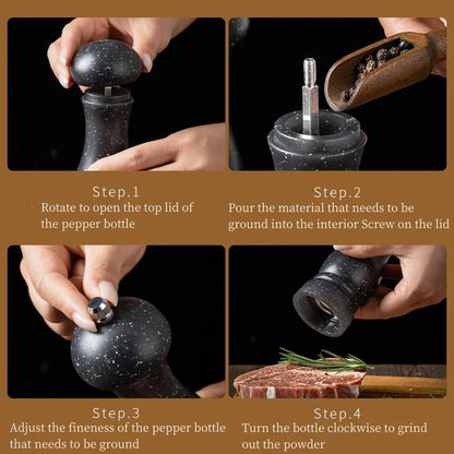 6-Inch Manual Salt & Pepper Grinder – Marble Patterned Spice Mill for Seasoning, BBQ, and Cooking