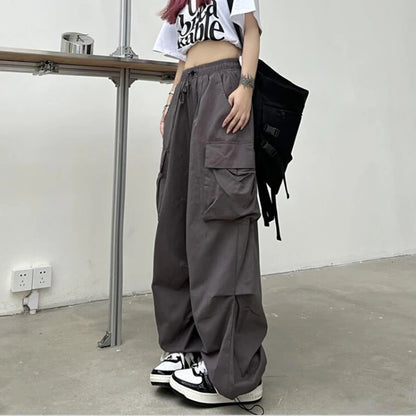 Women’s Casual Joggers Cargo Pants – Low-Waist Drawstring Wide-Leg Baggy Trousers | Y2K Streetwear Oversize Sweatpants