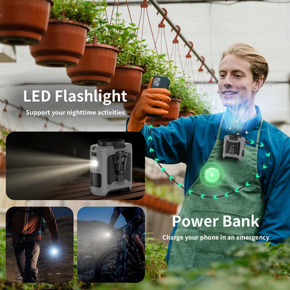 Socool 10000mAh Waist Fan Portable Handheld Hanging Neck Fan Ultra-Strong Wind with Phone Charging LED Light for Outdoor Working