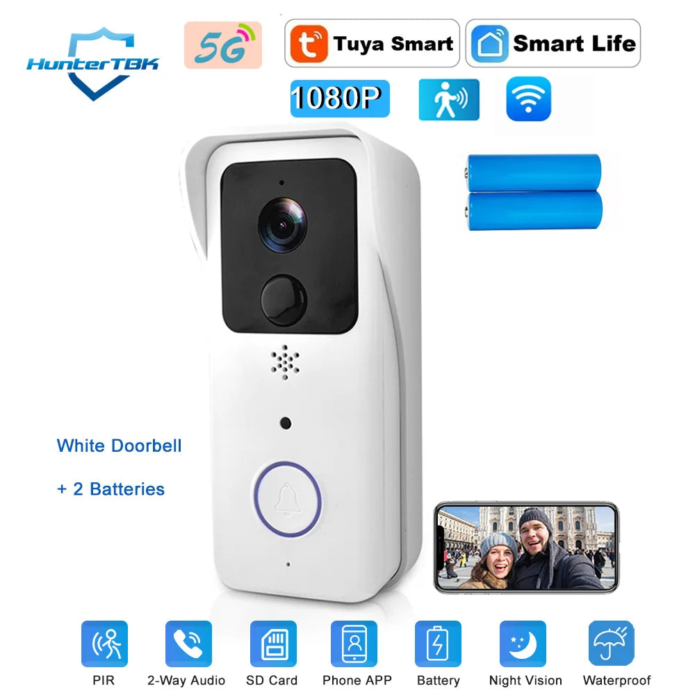 Smart WiFi Video Doorbell 1080P – 5G/2.4G Tuya Wireless Door Camera, Outdoor Waterproof Intercom with Motion Alert & Chime