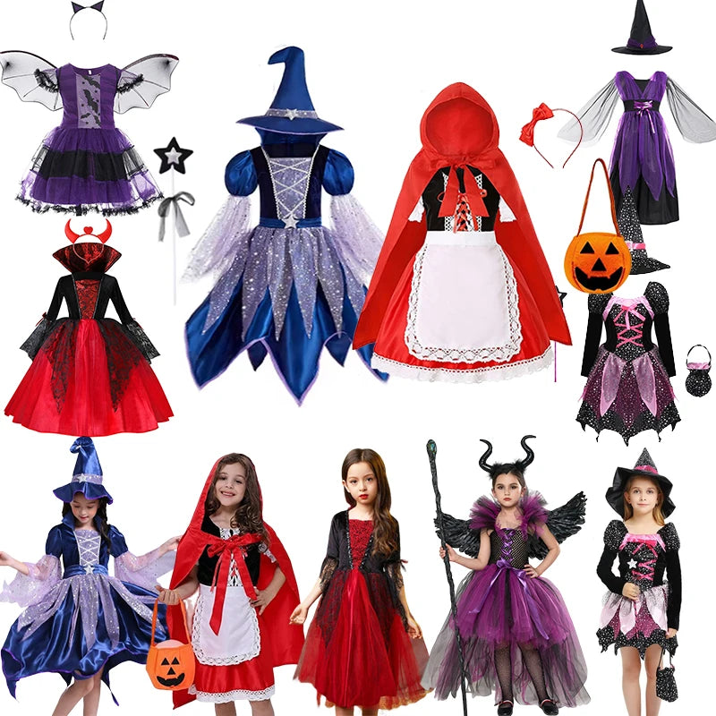 Kids Halloween Costume – Witch, Vampire, or Little Red Riding Hood Cosplay Dress for Girls & Boys Masquerade Party
