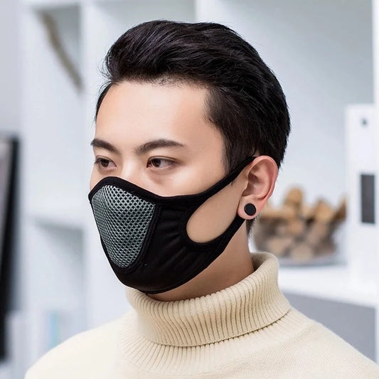 Men’s Black Mesh Breathable Face Mask – Washable & Reusable 3D Protective Mouth Cover for Daily Use or Party Wear