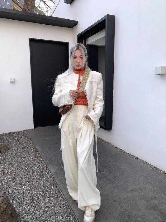 Women’s High-Waist Strap Design Wide-Leg Pants – Casual Loose Slimming Trousers for Spring & Autumn