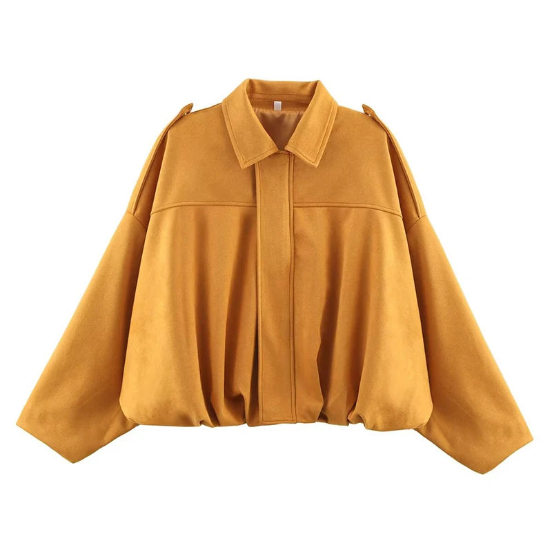 Women’s Bomber Jacket – Vintage Turn-Down Collar Loose Fashion Coat