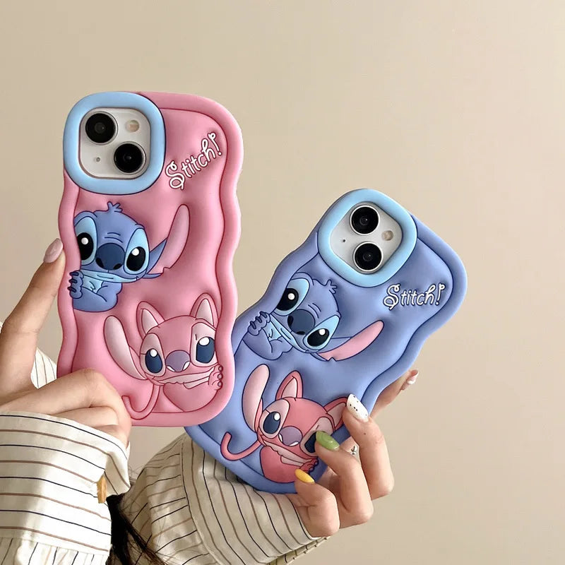 Disney Cartoon Cute Iphone 11 12 13 14 15 Pro Plus Stitch Silicone Material Simple All Inclusive Phone Case Valentine'S Day Gift