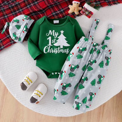 Ceeniu My First Halloween Baby Outfit – Boys Long Sleeve Letter Romper with Suspender Pants & Hat, Newborn Costume