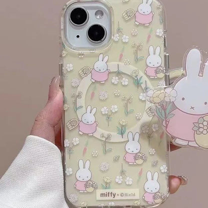 Cartoon Miffy Phone Case Suitable for Iphone 16 15 14 Cute Magnetic Bracket High Quality Anti Drop Phone Case Anime Accessories