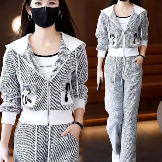 Women’s 2025 Casual Sports Two-Piece Set – Age-Reducing Hooded Cardigan & Pants | Autumn Fashion