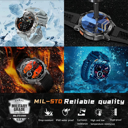 2025 T-Rex 3 Smart Watch – 1.75” HD Large Screen Military Sport Smartwatch with Dual-Band GNSS, Compass & IP68 Waterproof Rating
