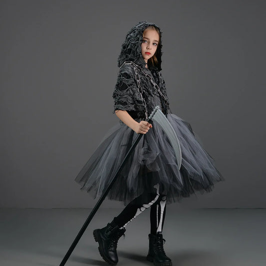 2025 Halloween Girls Demon & Death Costume – Medieval Hooded Cloak for Horror Cosplay and Party Fancy DressHalloween, Girls Costume, Demon Costume, Death Costume, Horror Costume