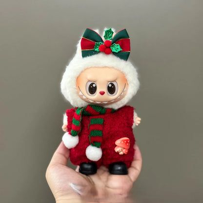 Labubu Christmas Deer Outfit – Red Festive Clothes Set for V1/V2/V3/V4 Figures, “Pin For Love” Holiday Edition