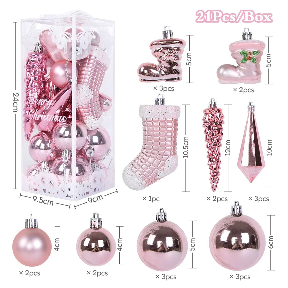 21Pcs Christmas Ball Ornaments Set – Ice Pendant Xmas Tree Hanging Decorations for Home, Navidad 2025 New Year Gift