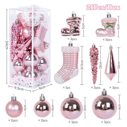 21Pcs Christmas Ball Ornaments Set – Ice Pendant Xmas Tree Hanging Decorations for Home, Navidad 2025 New Year Gift
