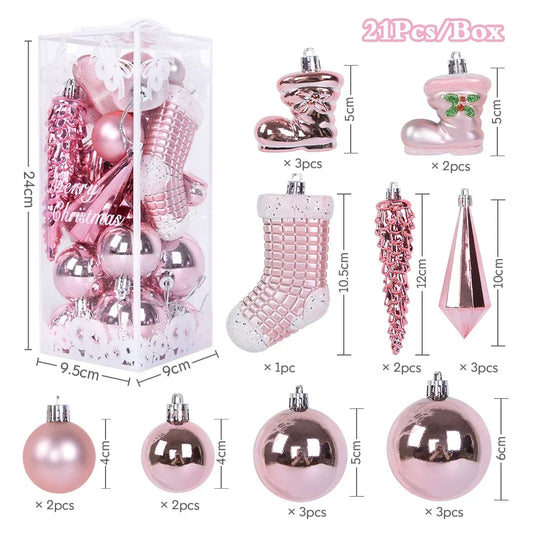 21Pcs Christmas Ball Ornaments Set – Ice Pendant Xmas Tree Hanging Decorations for Home, Navidad 2025 New Year Gift