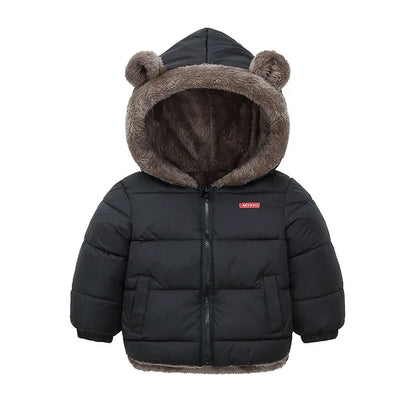 Kids’ Hooded Cotton Jacket – Winter Thick Fleece Cashmere Padded Coat for Boys & Girls