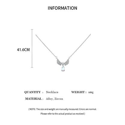 Light Luxury Angel Wings Moonstone Pendant Necklace for Women Wedding Jewelry