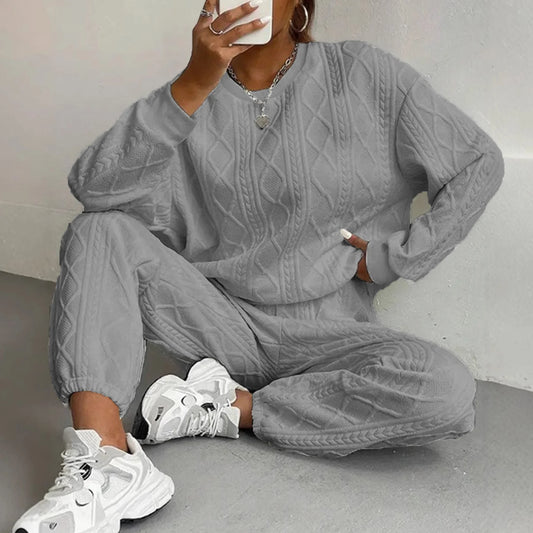 Women’s Casual Two-Piece Tracksuit Set – Long Sleeve Sweatshirt & Y2K Pants | Autumn Winter Outfit