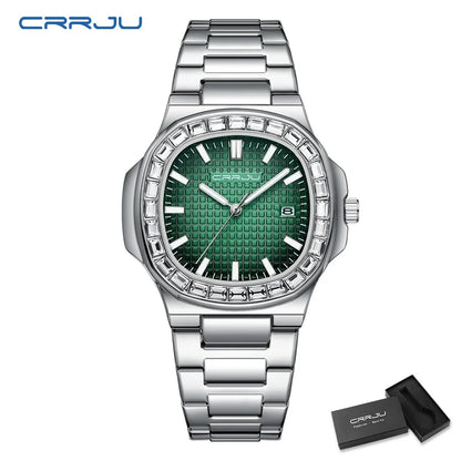 CRRJU Luxury Men’s Stainless Steel Quartz Watch – High-Quality Fashion Wristwatch with Calendar Display