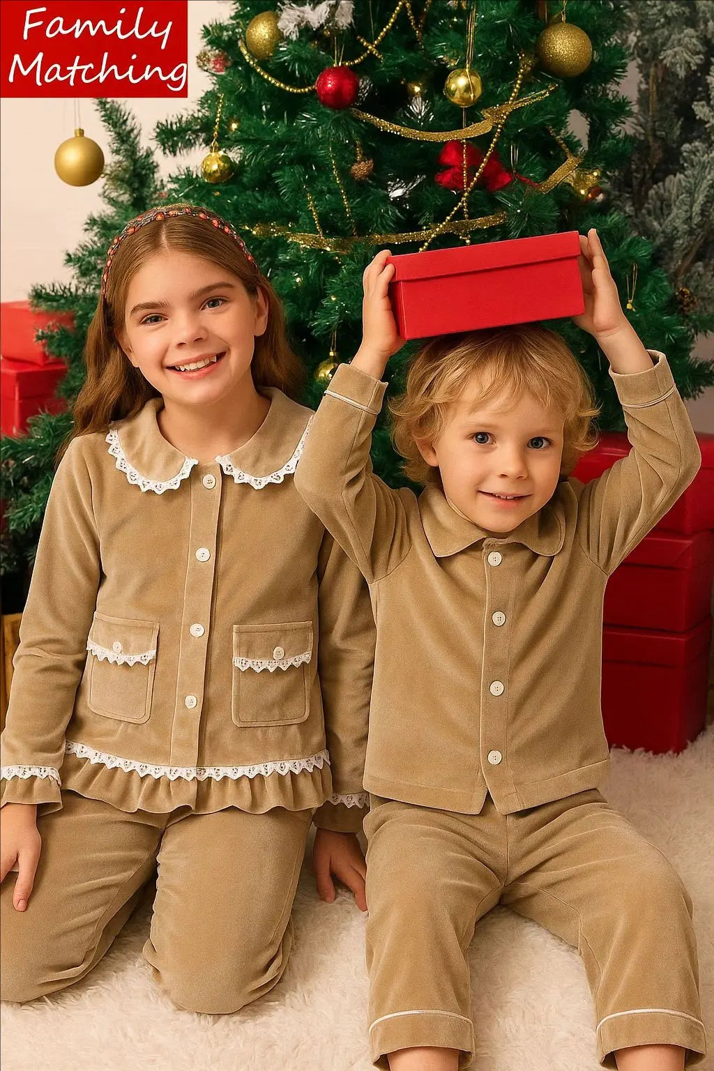 Christmas Family Xmas Children Boy Girl Pyjamas Dress Clothes Sets Customizing Velvet Long Sleeve Kid Sleepwear+Pants Costumes