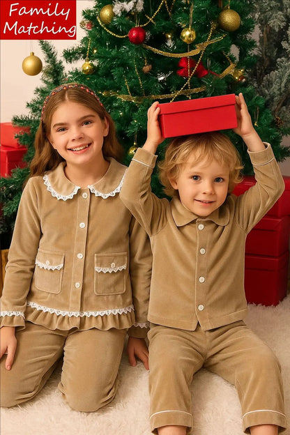 Christmas Family Xmas Children Boy Girl Pyjamas Dress Clothes Sets Customizing Velvet Long Sleeve Kid Sleepwear+Pants Costumes