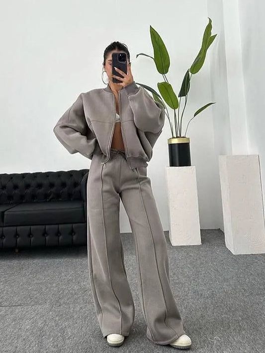 Women’s 2025 Casual Two-Piece Pants Set – Long-Sleeved Cardigan Sweatshirt & Trousers | Autumn & Winter Street Fashion