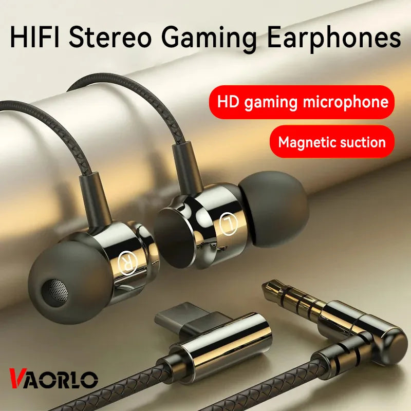 Wired Earphones with Mic - Metal Magnetic HiFi Stereo Headphones 3.5mm/Type-C for Gaming & Music