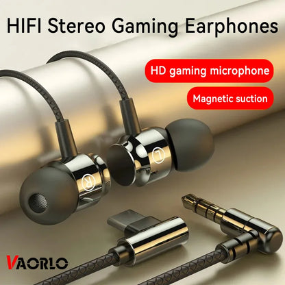 Wired Earphones with Mic - Metal Magnetic HiFi Stereo Headphones 3.5mm/Type-C for Gaming & Music