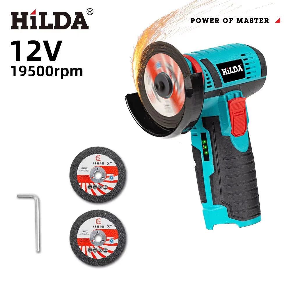 HiLDA 12V Mini Electric Angle Grinder 3-Inch Cordless Cutting & Polishing MachineElectric Angle Grinder