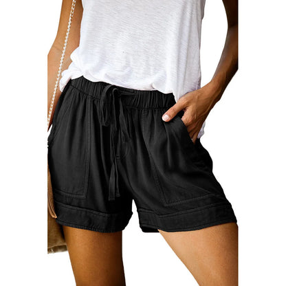 Women’s High-Waist Lace-Up Casual Shorts – Loose Twill Wide-Leg Pants | 2023 Summer European & American Style