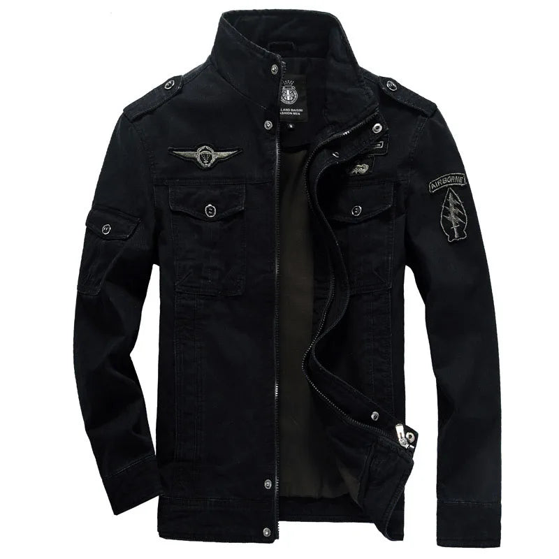 Men’s Military Cotton Jacket – 2025 High-Quality Multi-Pocket Embroidered Pilot Coat (Plus Size)