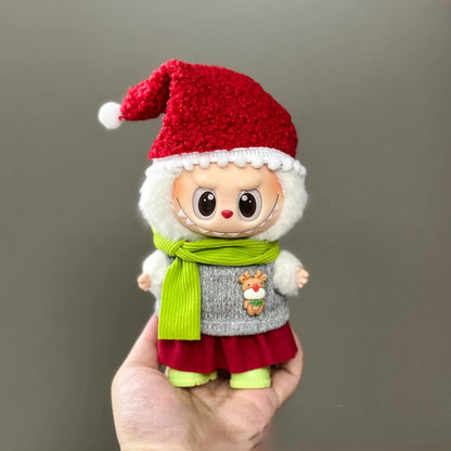 Labubu Christmas Deer Outfit – Red Festive Clothes Set for V1/V2/V3/V4 Figures, “Pin For Love” Holiday Edition