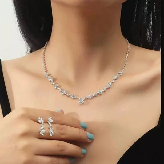 Elegant Rhinestone Necklace & Earrings Set – Bridal Wedding Jewelry Accessories for Women