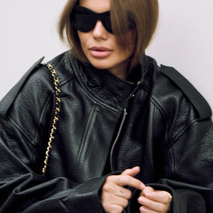 Vintage Y2K Leather Jacket for Women – Short Zipper Lapel Coat