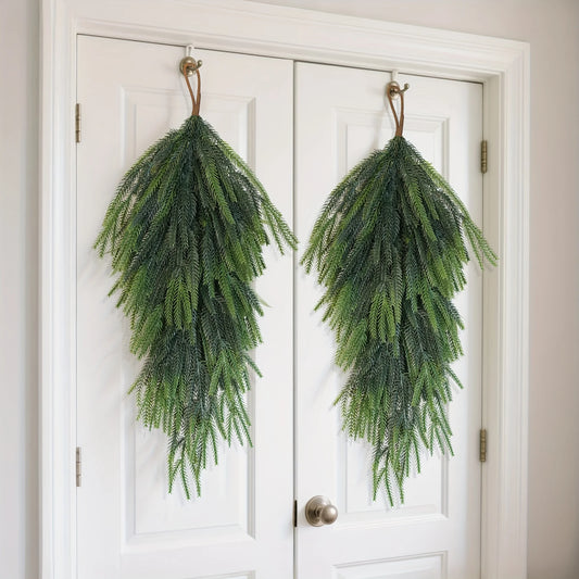 Artificial Pine Needle Teardrop Wreath – Norfolk Green Door Decor for Outdoor Christmas Decoration