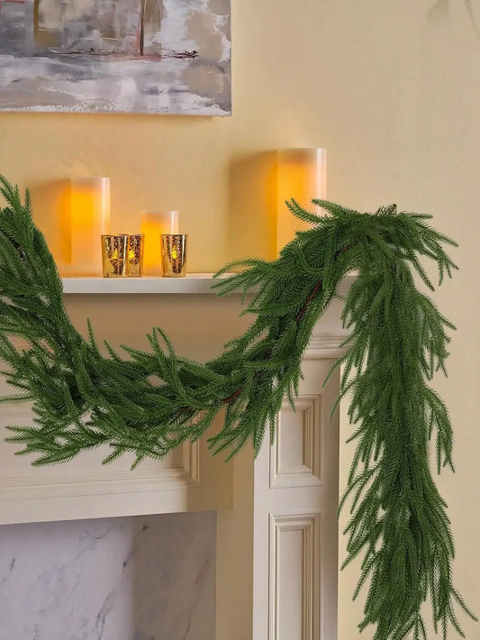 1.8M Artificial Norfolk Pine Garland – Real Touch Winter Green Christmas Decoration for Home & Outdoors