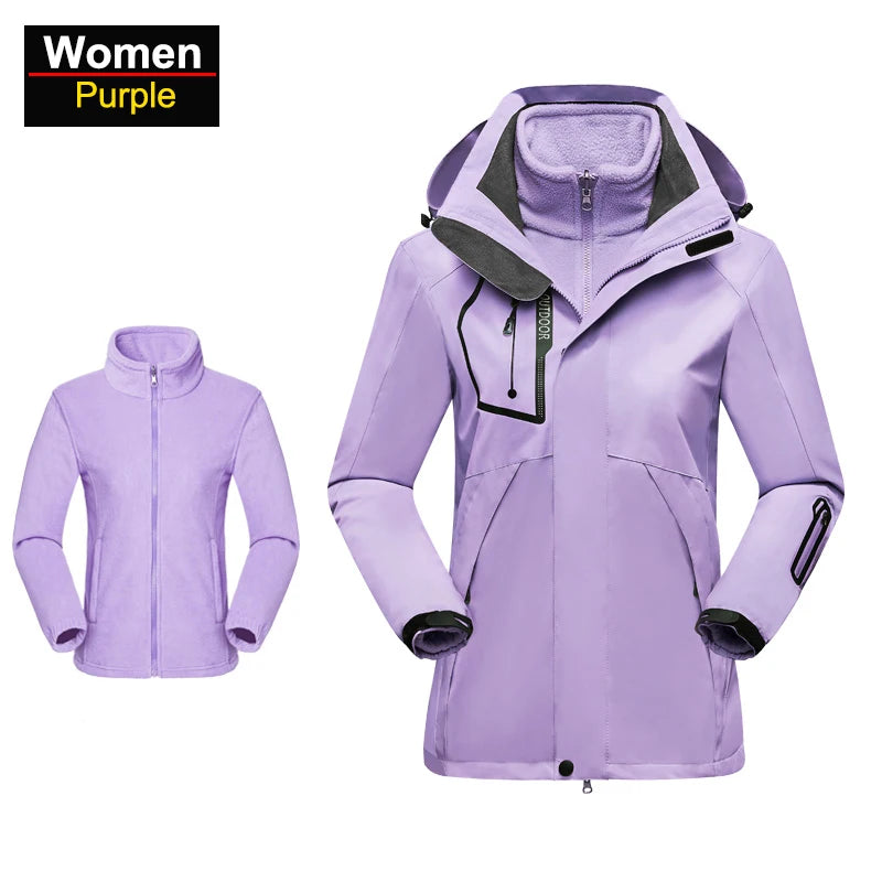 Women’s 3-in-1 Waterproof Hiking Jacket – Fleece Lined Winter Windbreaker