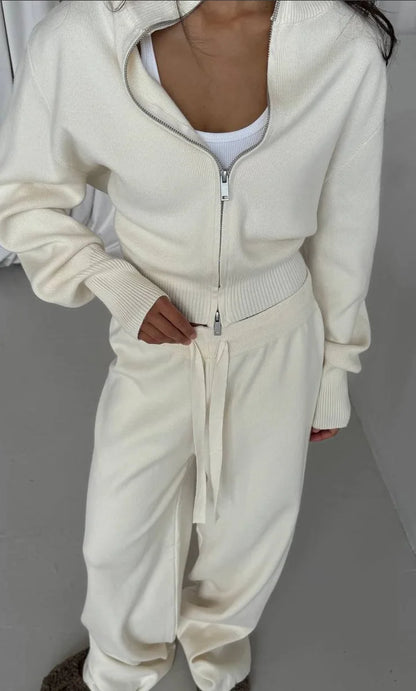 High-End Casual Elegant Straight-Leg Suit for Women – Autumn Solid Color Blazer with Knitted Two-Piece Inner Layer
