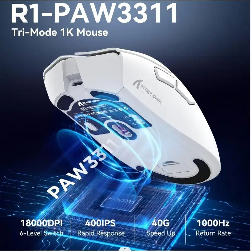 Attack Shark R1 Wireless Gaming Mouse 18000DPI PAW3311 Sensor 1000Hz Tri-Mode Bluetooth Macro Mouse