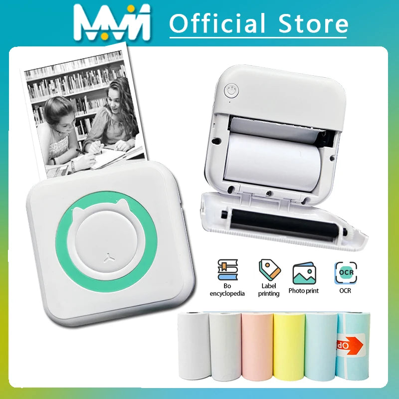 Mini Thermal Printer - Portable Wireless Bluetooth Label Sticker Photo Printer