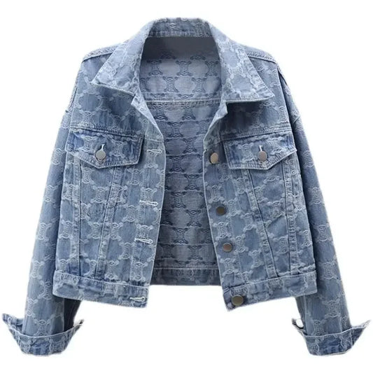 Women’s Denim Tweed Jacket – Embroidered Jacquard Cropped Loose-Fit 2025 Autumn/Winter Style