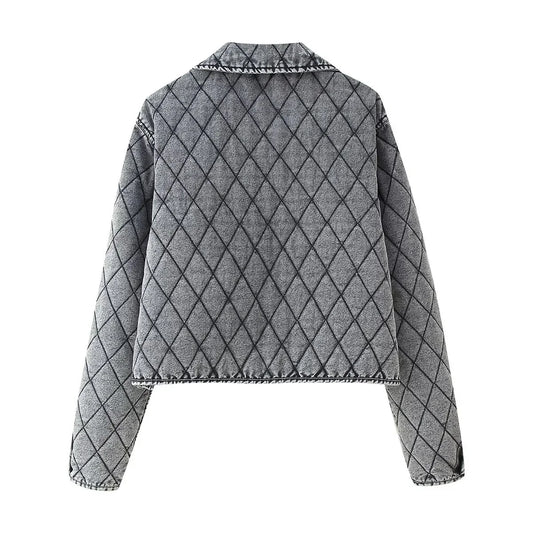Women’s Quilted Denim Coat – Washed Cowboy Jacket with Bow Decoration | Spring/Summer Casual Fashion