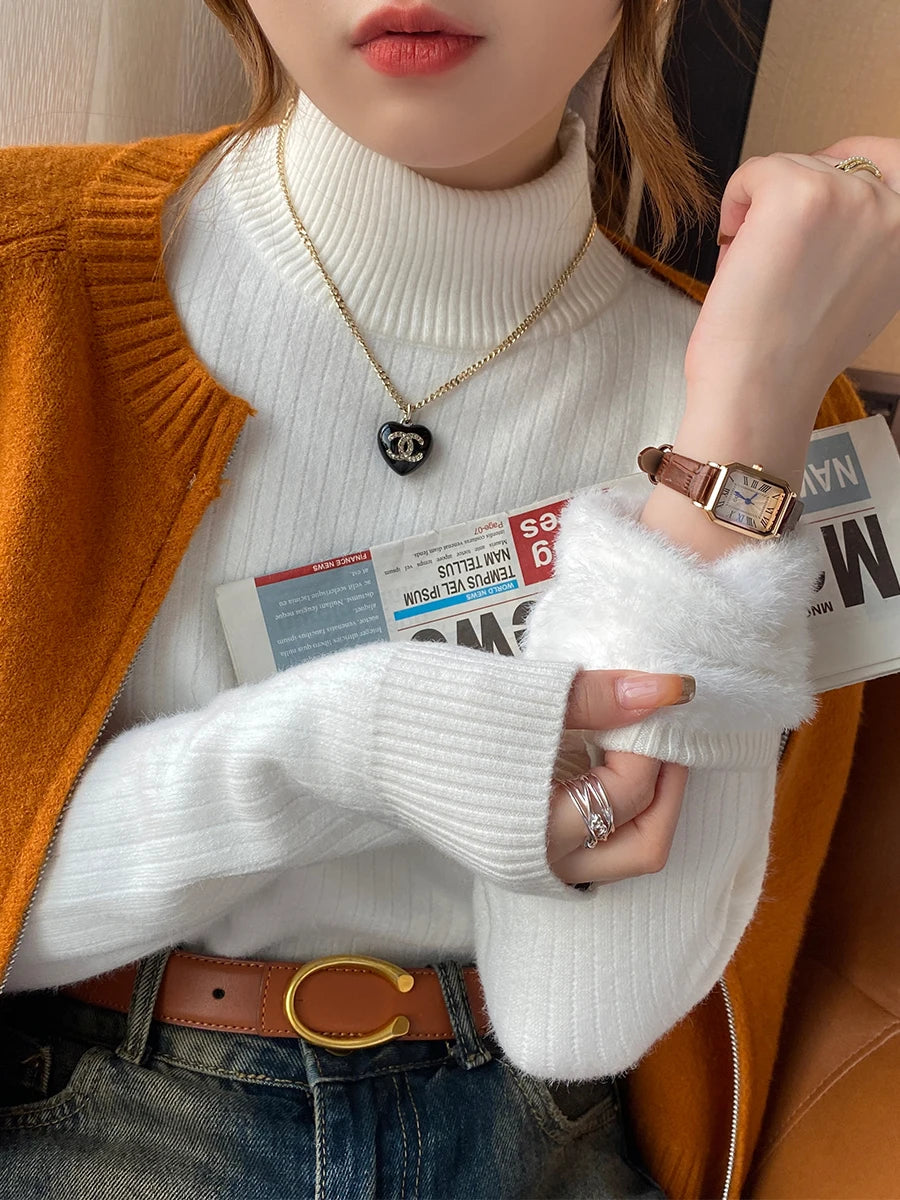 Women’s Thermal Turtleneck Sweater – 2025 Retro Thick Velvet-Lined Knitted Pullover