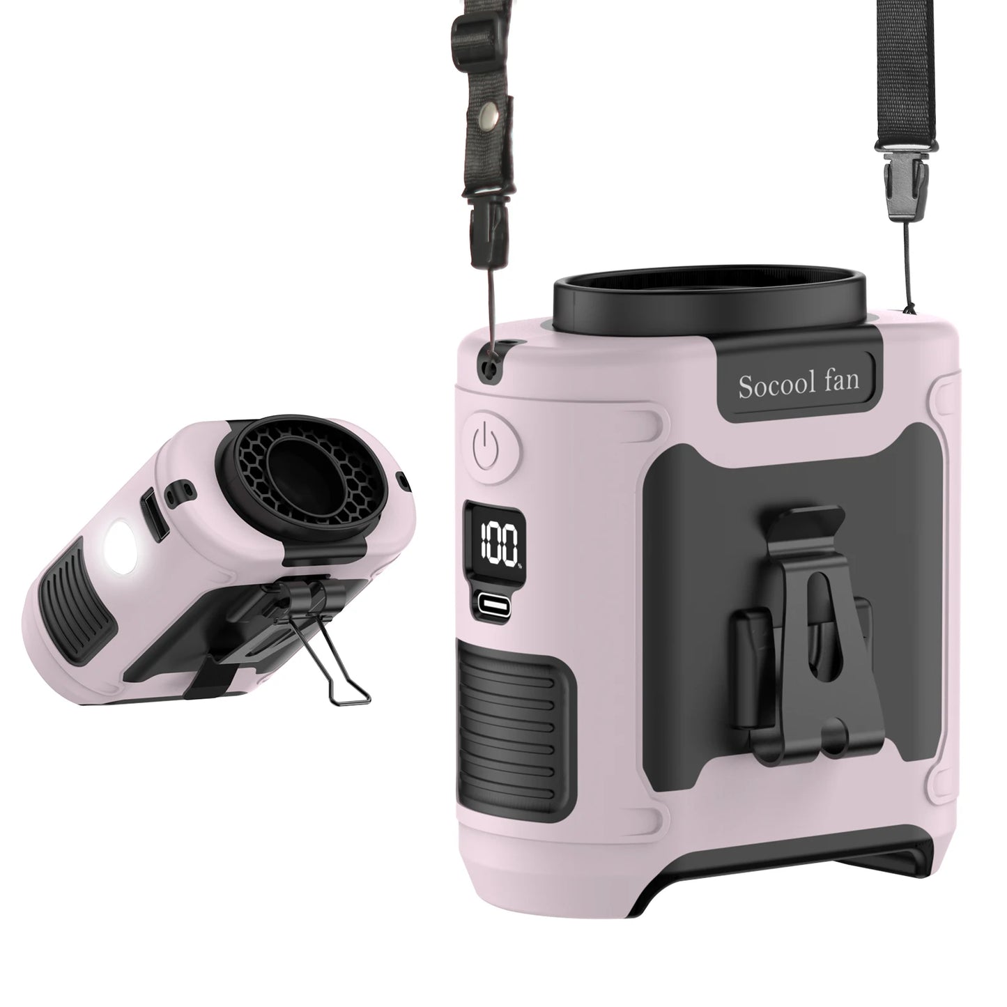 Socool 10000mAh Waist Fan Portable Handheld Hanging Neck Fan Ultra-Strong Wind with Phone Charging LED Light for Outdoor Working