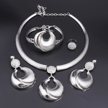 Dubai Silver Plated Luxury Jewelry Set – Women’s Necklace, Earrings, Bracelet & Ring for Wedding and Party