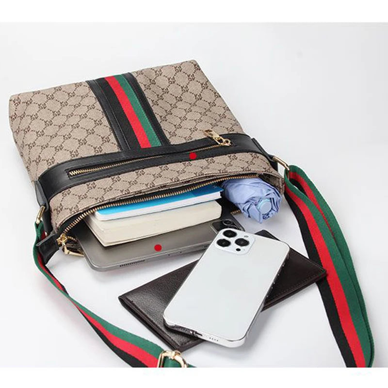 Fashionable Color Matching Casual Men's Bag Classic Trend Vertical Crossbody Bag Plaid Single Shoulder Bag Large Capacity Square