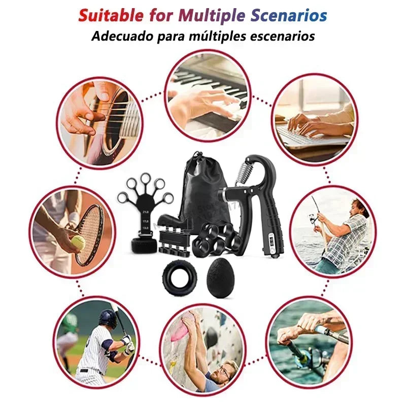 5-60Kg Adjustable Grip Strength Trainer with Finger Exerciser Hand Grip Strengthener for Muscle Building and Injury Recover