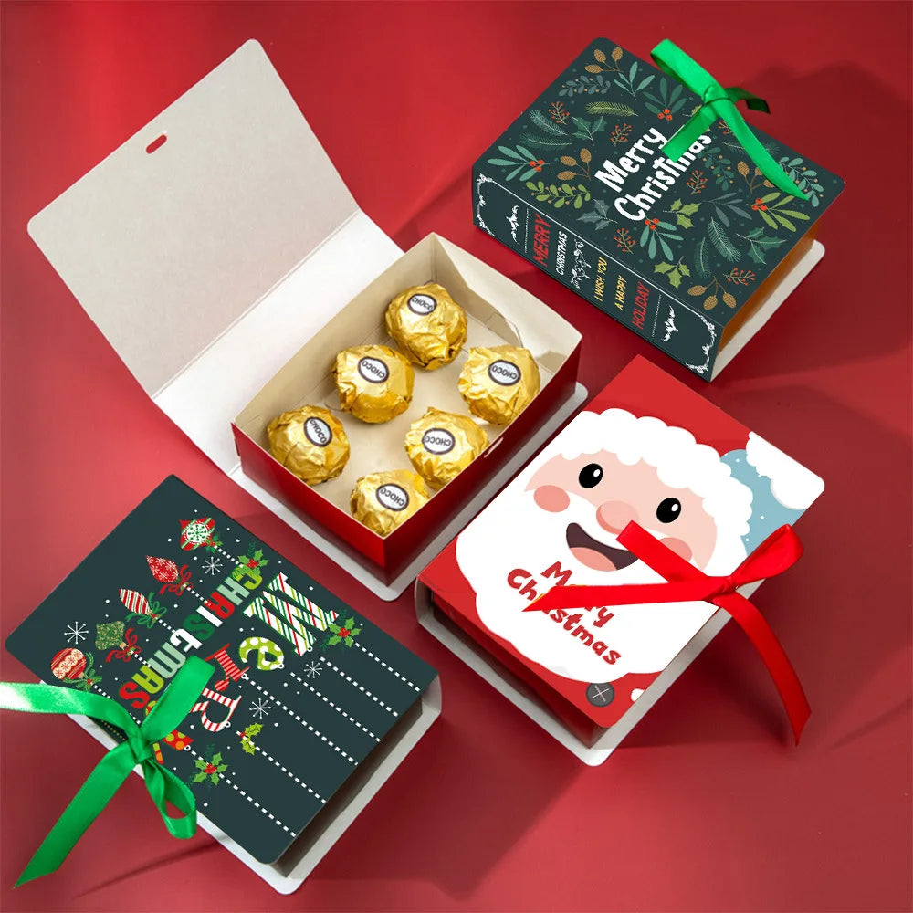 12Pcs Book-Shaped Christmas Treat Boxes – Merry Christmas Paper Gift Boxes for Candy, Cookies & Holiday Wrapping