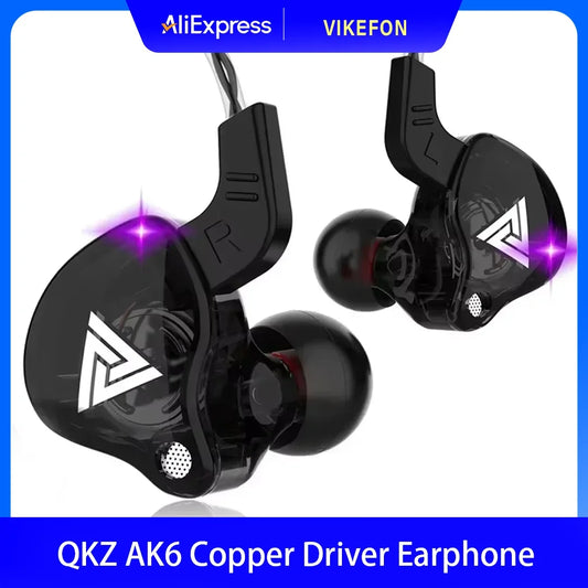 QKZ AK6 HiFi Wired Earphones 3.5mm In-Ear Headphones with Mic Bass Stereo Sport Earbuds