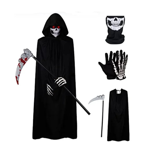2025 Halloween Grim Reaper Cosplay Costume – Terrifying Skeleton Outfit for Kids & Adults with Ghost Robe and Sickle