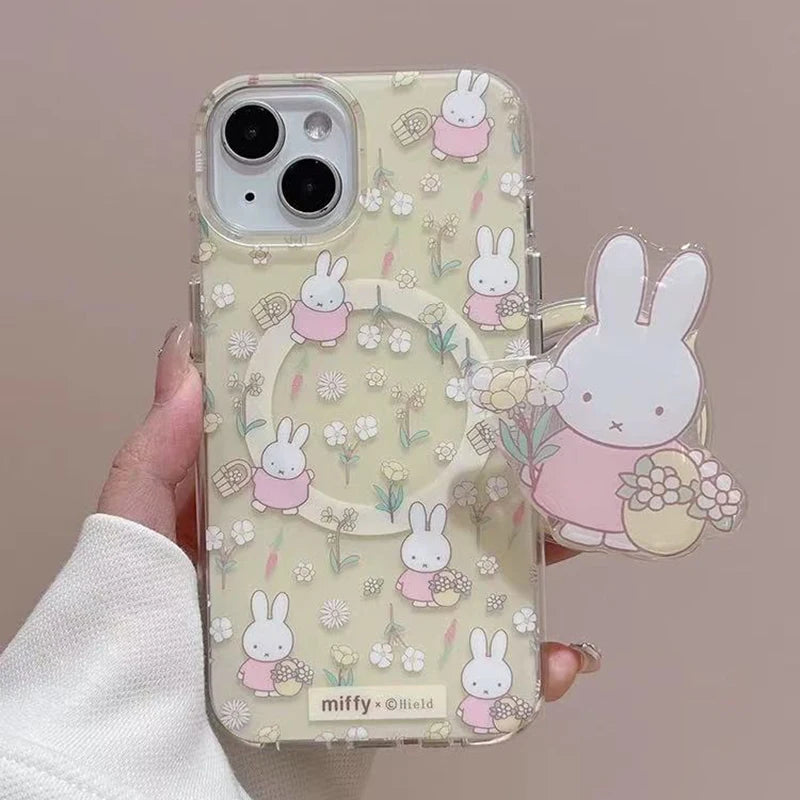 Cartoon Miffy Phone Case Suitable for Iphone 16 15 14 Cute Magnetic Bracket High Quality Anti Drop Phone Case Anime Accessories